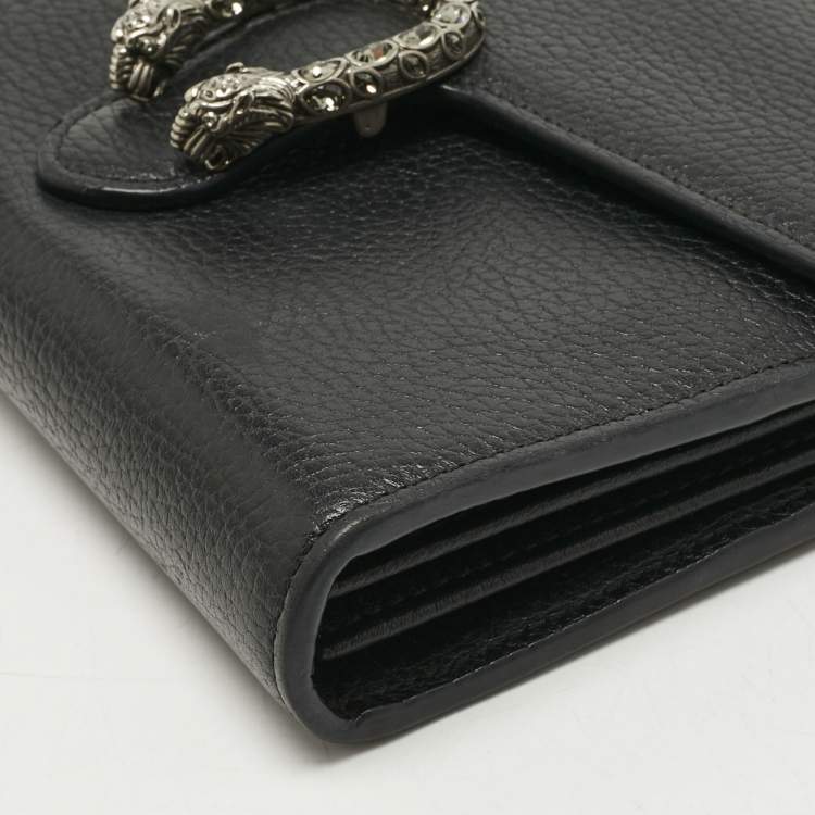 Pre Owned Gucci Black Leather Dionysus Wallet on Chain