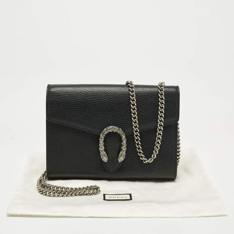 Pre Owned Gucci Black Leather Dionysus Wallet on Chain
