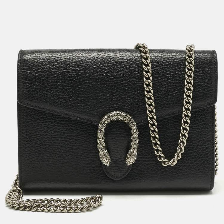 Pre Owned Gucci Black Leather Dionysus Wallet on Chain