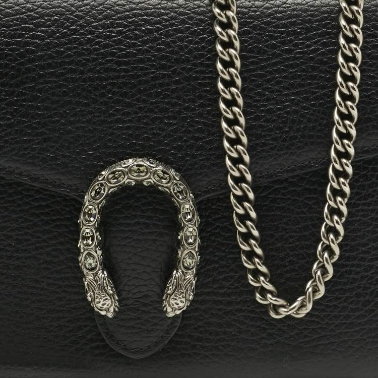 Pre Owned Gucci Black Leather Dionysus Wallet on Chain