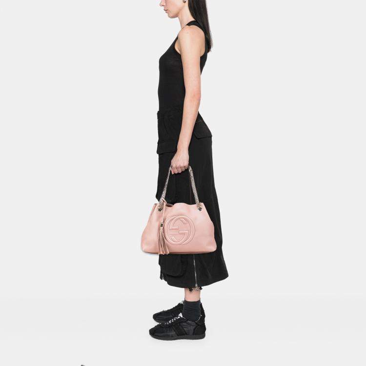 Pre Owned Gucci Pink Medium Leather Soho Chain Tote