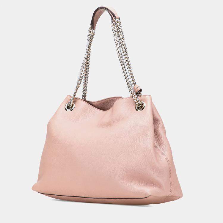 Pre Owned Gucci Pink Medium Leather Soho Chain Tote