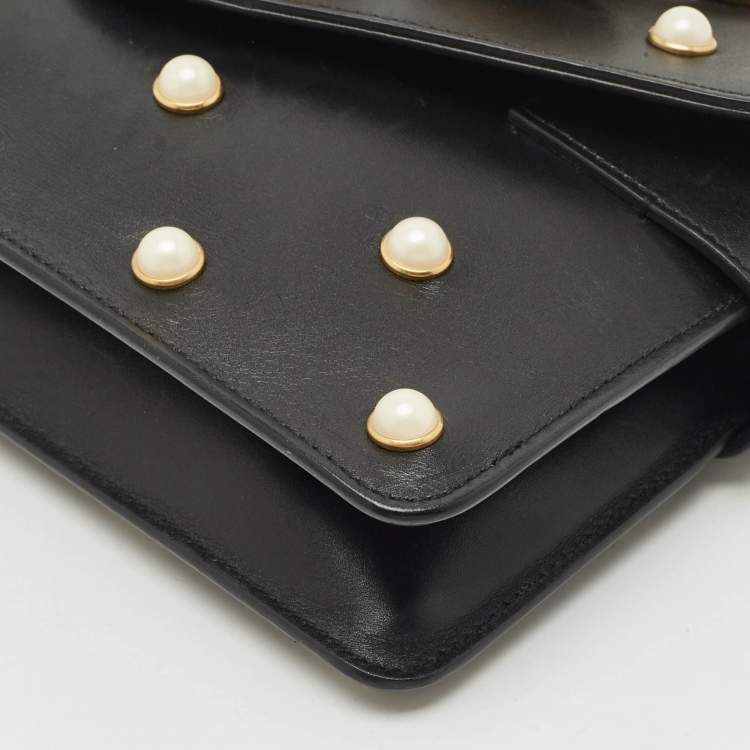 Pre Owned Gucci Black Leather Mini Pearl Studded Queen Margaret Broadway Shoulder Bag 