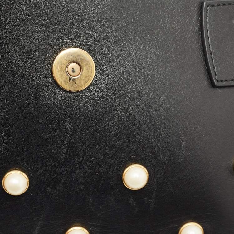 Pre Owned Gucci Black Leather Mini Pearl Studded Queen Margaret Broadway Shoulder Bag 