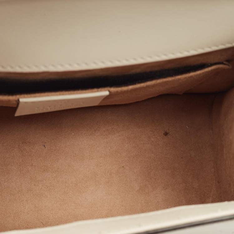 Pre Owned Gucci Off White Leather Mini Web Sylvie Top Handle Bag