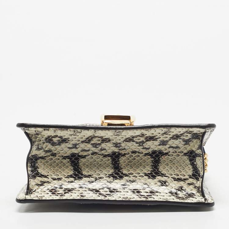 Pre Owned Gucci Black/White Watersnake Leather Mini Web Chain Sylvie Shoulder Bag