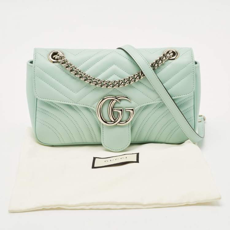 Pre Owned Gucci Mint Green Matelasse Leather Small GG Marmont Shoulder Bag