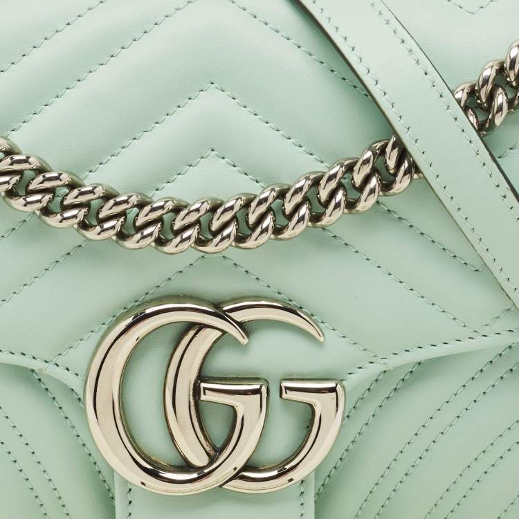 Pre Owned Gucci Mint Green Matelasse Leather Small GG Marmont Shoulder Bag