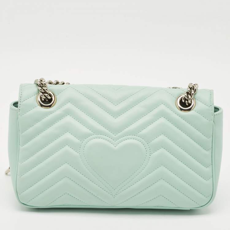 Pre Owned Gucci Mint Green Matelasse Leather Small GG Marmont Shoulder Bag