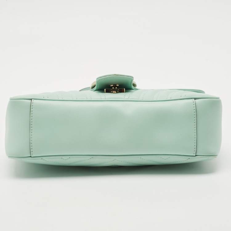 Pre Owned Gucci Mint Green Matelasse Leather Small GG Marmont Shoulder Bag