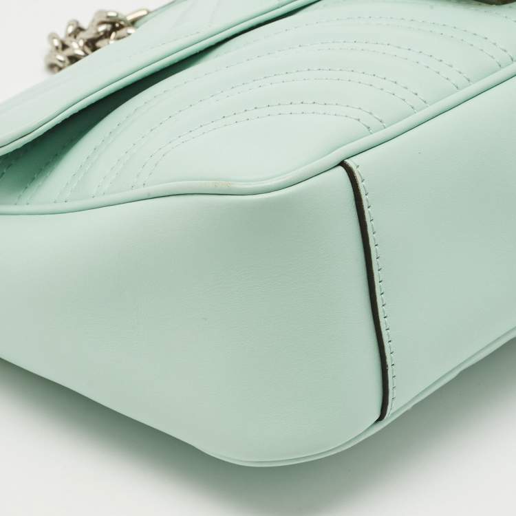 Pre Owned Gucci Mint Green Matelasse Leather Small GG Marmont Shoulder Bag