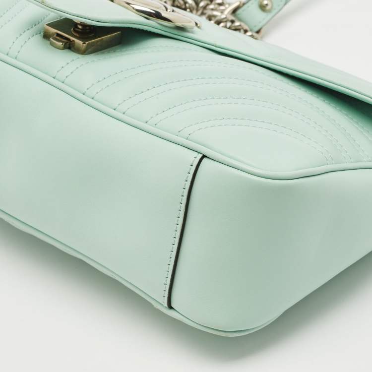 Pre Owned Gucci Mint Green Matelasse Leather Small GG Marmont Shoulder Bag
