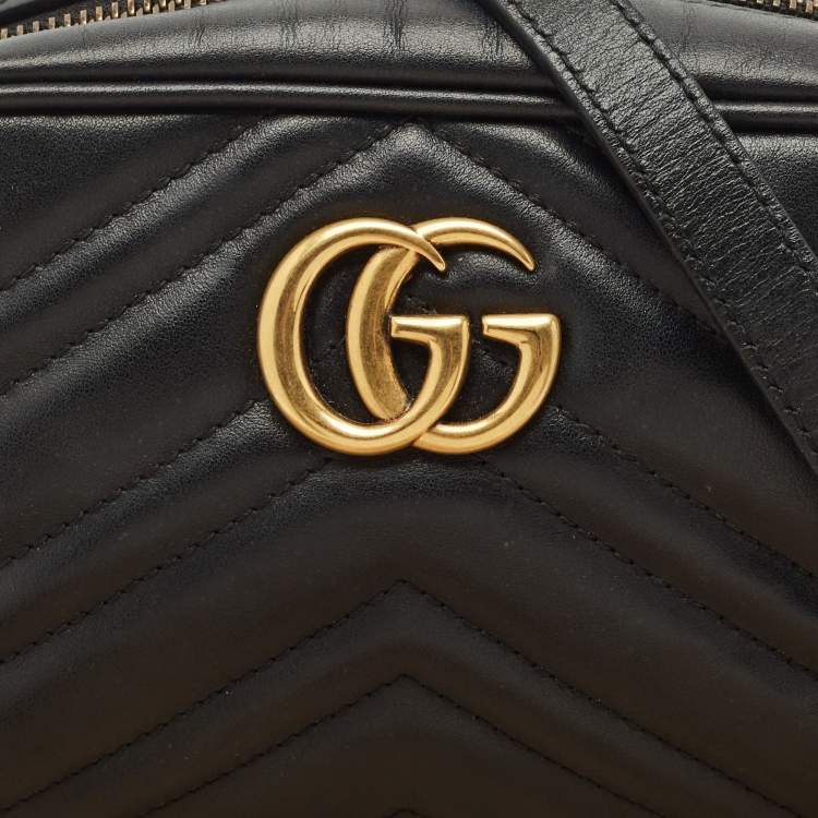 Pre Owned Gucci Black Matelassé Leather GG Marmont Mini Camera Bag