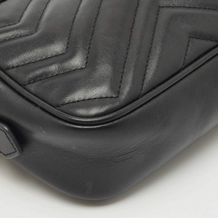 Pre Owned Gucci Black Matelassé Leather GG Marmont Mini Camera Bag