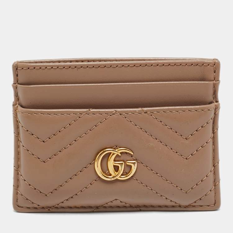مملوكة مسبقًا Gucci Dusty Pink Matelassé Leather GG Marmont Card Holder