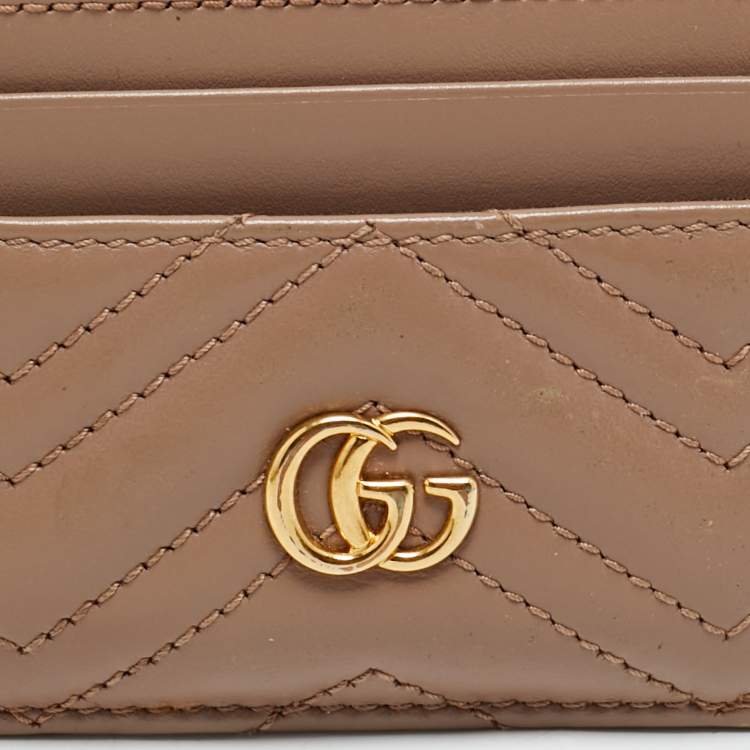 مملوكة مسبقًا Gucci Dusty Pink Matelassé Leather GG Marmont Card Holder