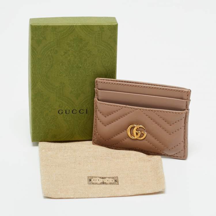 مملوكة مسبقًا Gucci Dusty Pink Matelassé Leather GG Marmont Card Holder