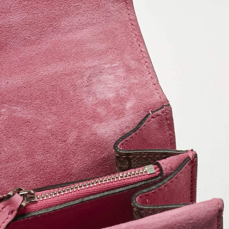 Pre Owned Gucci Pink/Beige GG Supreme Canvas and Suede Medium Crystals Embellished Dionysus Shoulder Bag