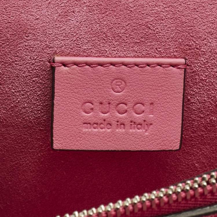 Pre Owned Gucci Pink/Beige GG Supreme Canvas and Suede Medium Crystals Embellished Dionysus Shoulder Bag
