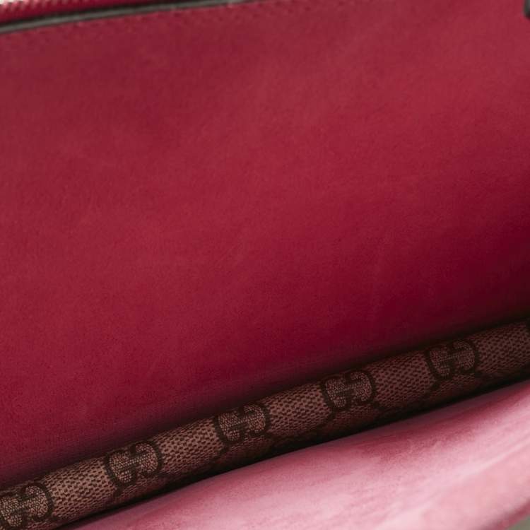 Pre Owned Gucci Pink/Beige GG Supreme Canvas and Suede Medium Crystals Embellished Dionysus Shoulder Bag