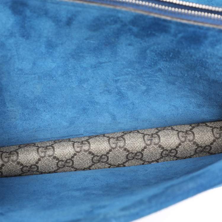 Pre Owned Gucci Beige GG Supreme Canvas and Suede Medium Crystals Embellished Dionysus Shoulder Bag
