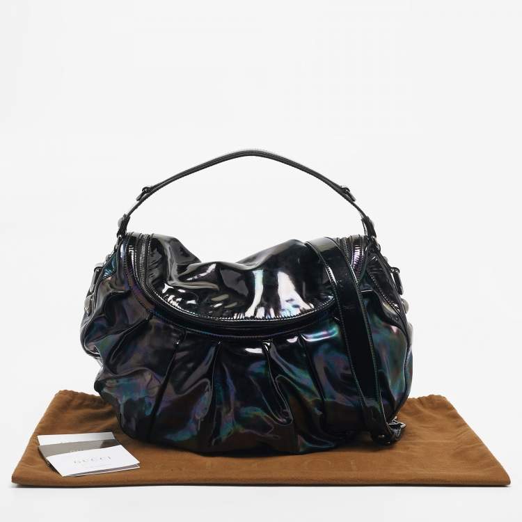 Pre Owned Gucci Black Holographic Effect Patent Leather Icon Bit Hobo