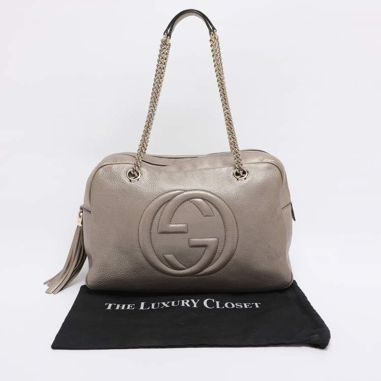 Pre Owned Gucci Metallic Beige Leather Large Soho Chain Bag