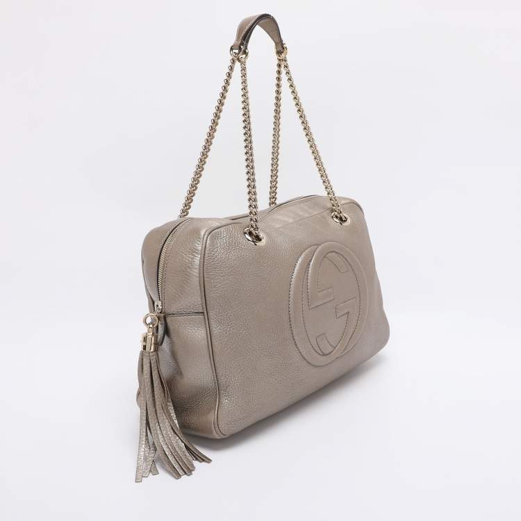 Pre Owned Gucci Metallic Beige Leather Large Soho Chain Bag