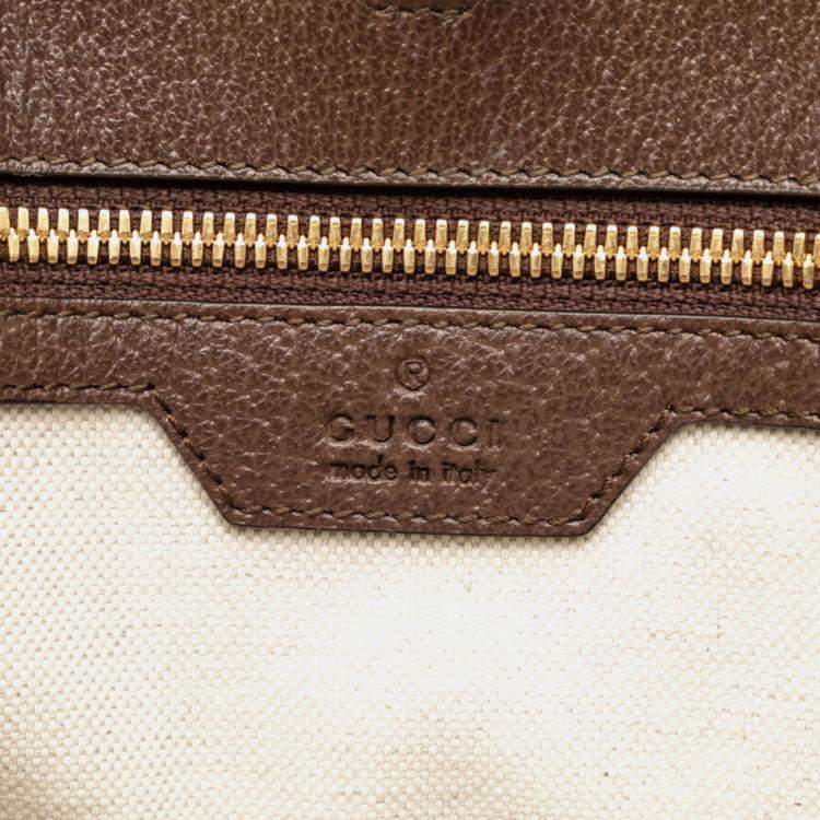 Pre Owned Gucci Jumbo GG Beige Multicolor Canvas Leather Tote Bag