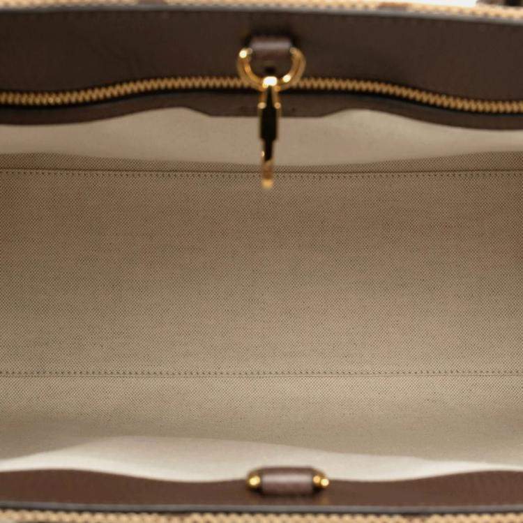 Pre Owned Gucci Jumbo GG Beige Multicolor Canvas Leather Tote Bag