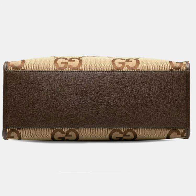 Pre Owned Gucci Jumbo GG Beige Multicolor Canvas Leather Tote Bag
