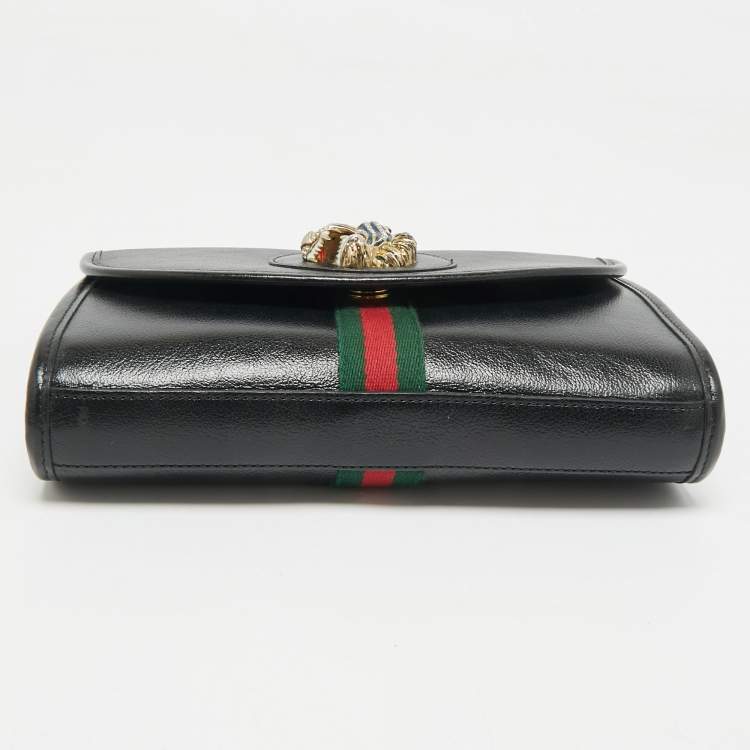 Pre Owned Gucci Black Leather Web Rajah Small Flap Shoulder Bag