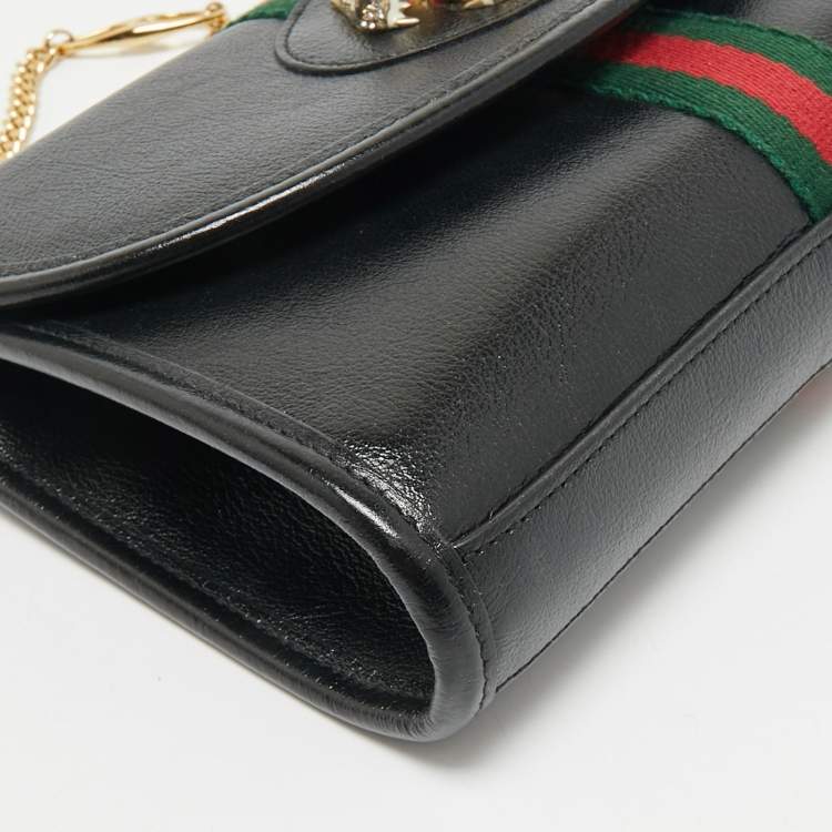 Pre Owned Gucci Black Leather Web Rajah Small Flap Shoulder Bag