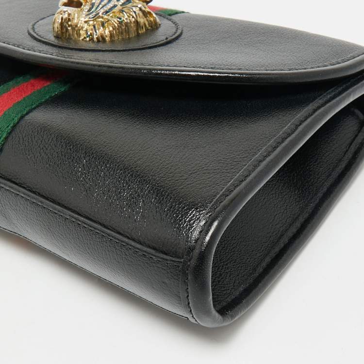 Pre Owned Gucci Black Leather Web Rajah Small Flap Shoulder Bag