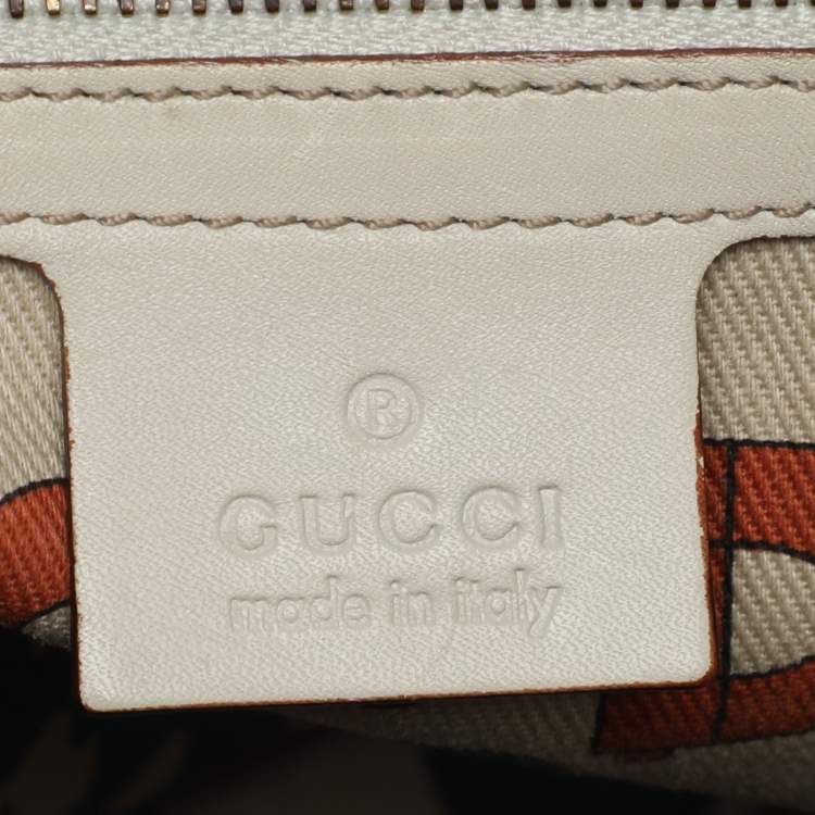Pre Owned Gucci Off White Guccissima Leather Small Treasure Boston Bag