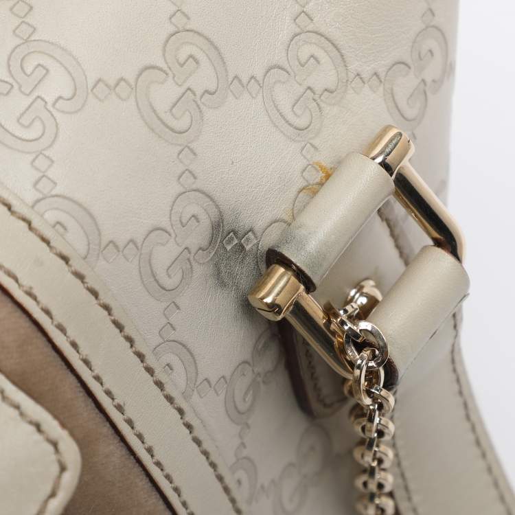 Pre Owned Gucci Off White Guccissima Leather Small Treasure Boston Bag