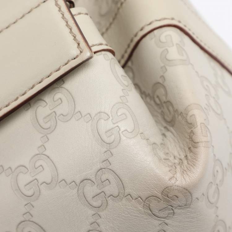 Pre Owned Gucci Off White Guccissima Leather Small Treasure Boston Bag