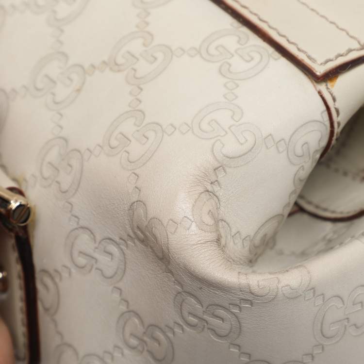 Pre Owned Gucci Off White Guccissima Leather Small Treasure Boston Bag