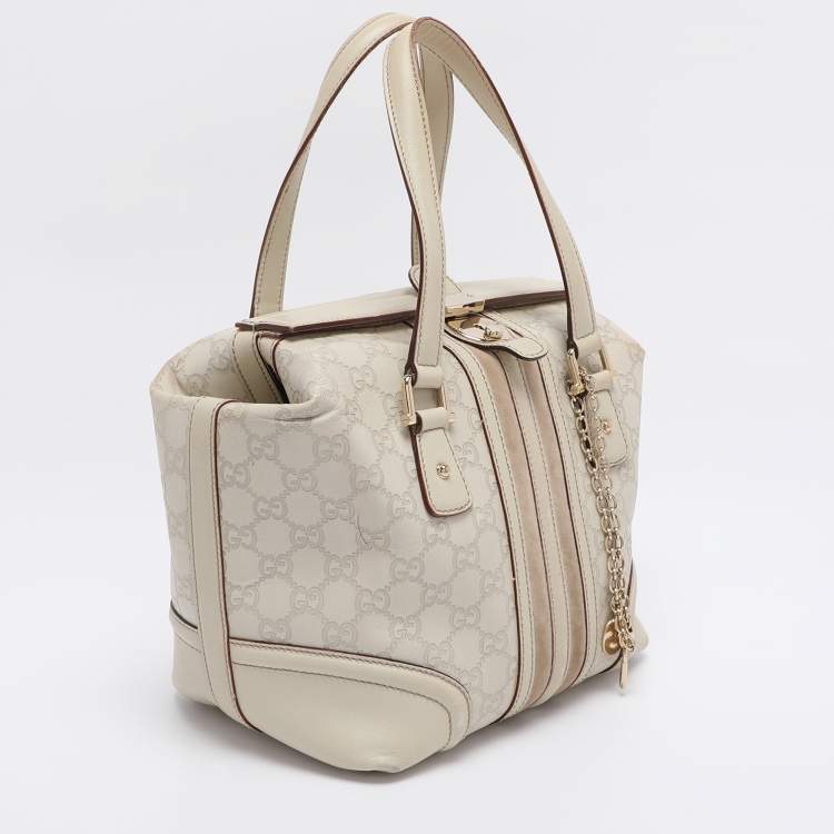 Pre Owned Gucci Off White Guccissima Leather Small Treasure Boston Bag