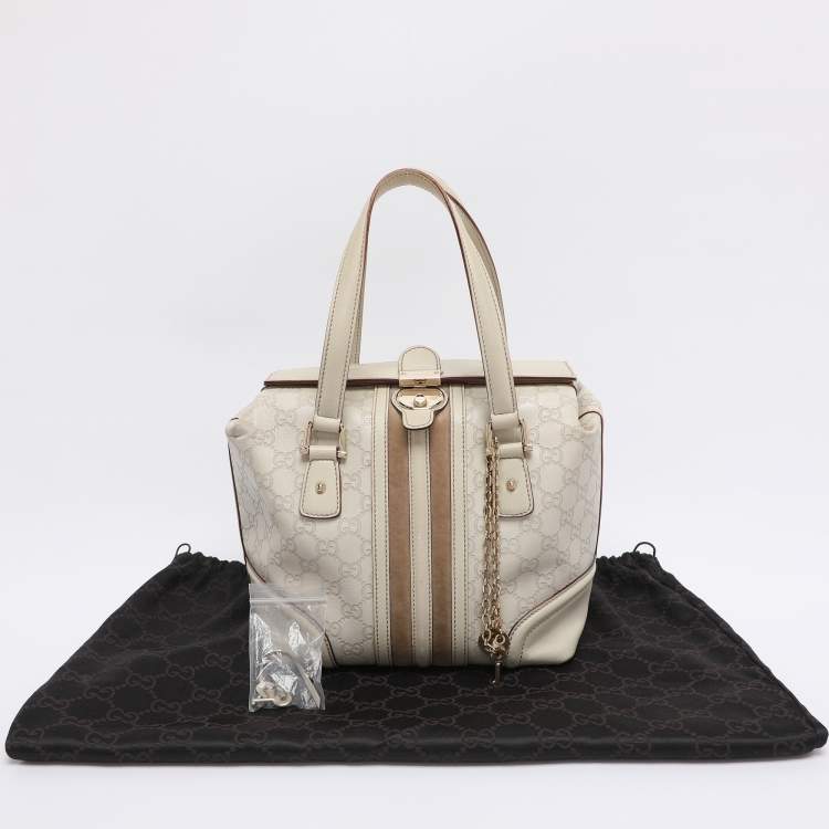 Pre Owned Gucci Off White Guccissima Leather Small Treasure Boston Bag