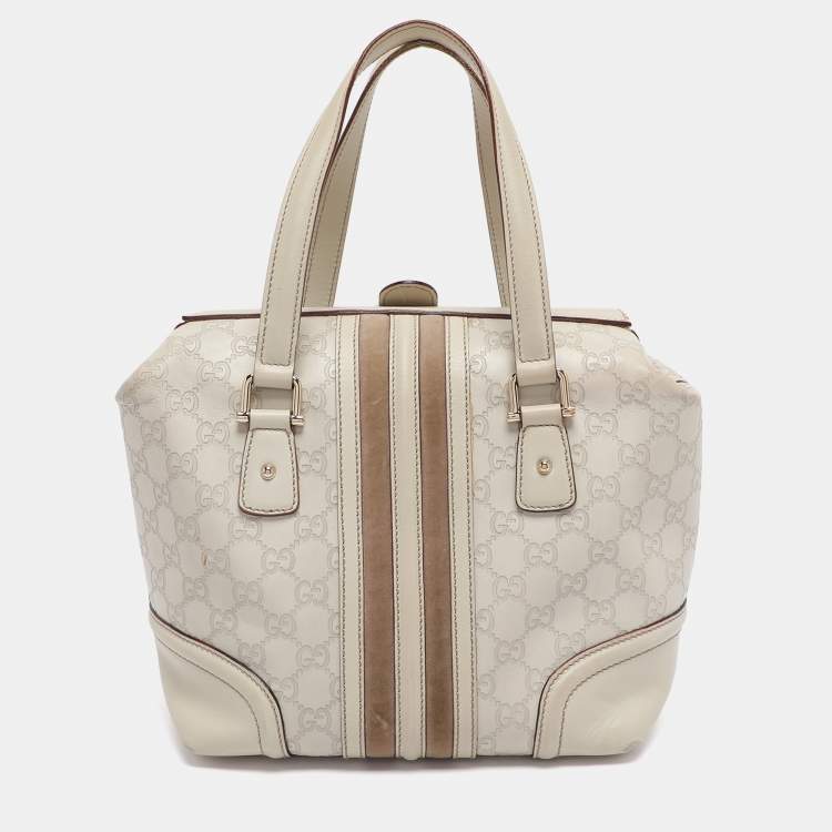 Pre Owned Gucci Off White Guccissima Leather Small Treasure Boston Bag