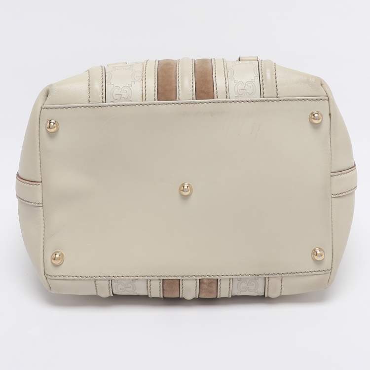 Pre Owned Gucci Off White Guccissima Leather Small Treasure Boston Bag