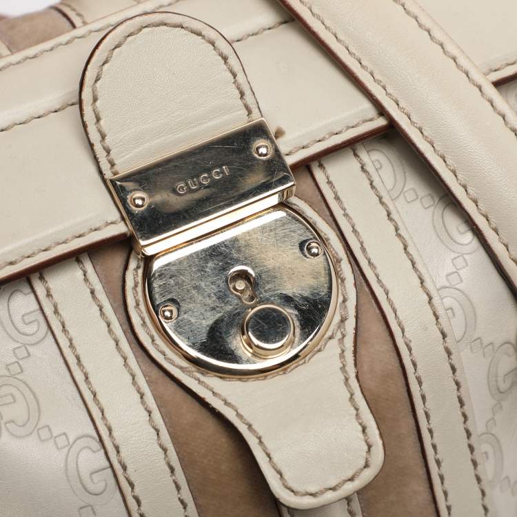 Pre Owned Gucci Off White Guccissima Leather Small Treasure Boston Bag