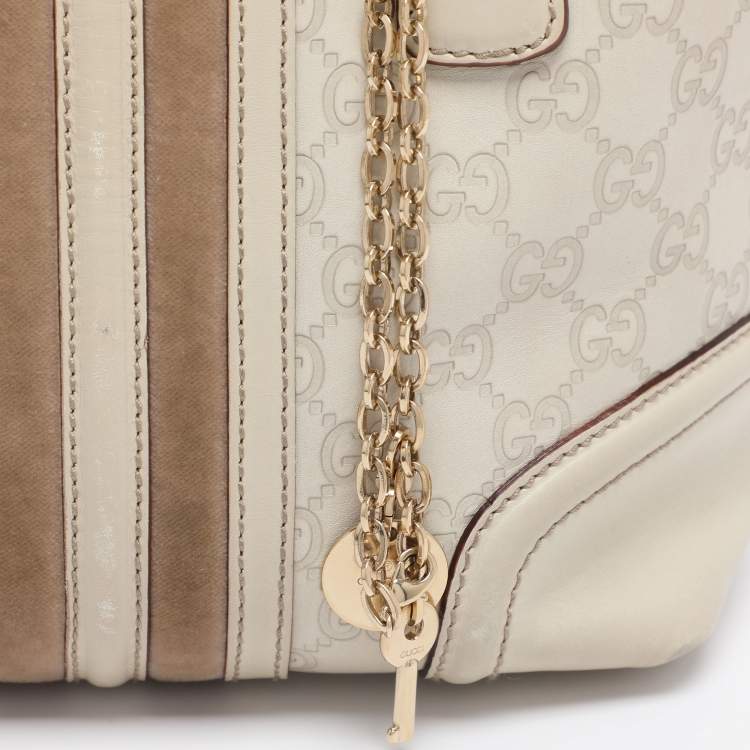 Pre Owned Gucci Off White Guccissima Leather Small Treasure Boston Bag