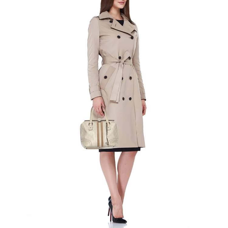 Pre Owned Gucci Off White Guccissima Leather Small Treasure Boston Bag