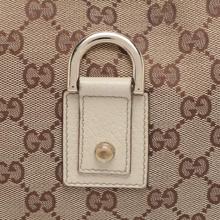 Pre Owned Gucci Beige GG Canvas and Leather Medium Abbey D-Ring Hobo
