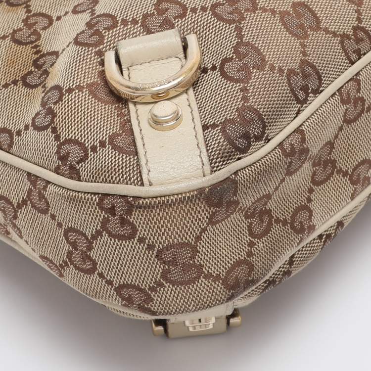 Pre Owned Gucci Beige GG Canvas and Leather Medium Abbey D-Ring Hobo