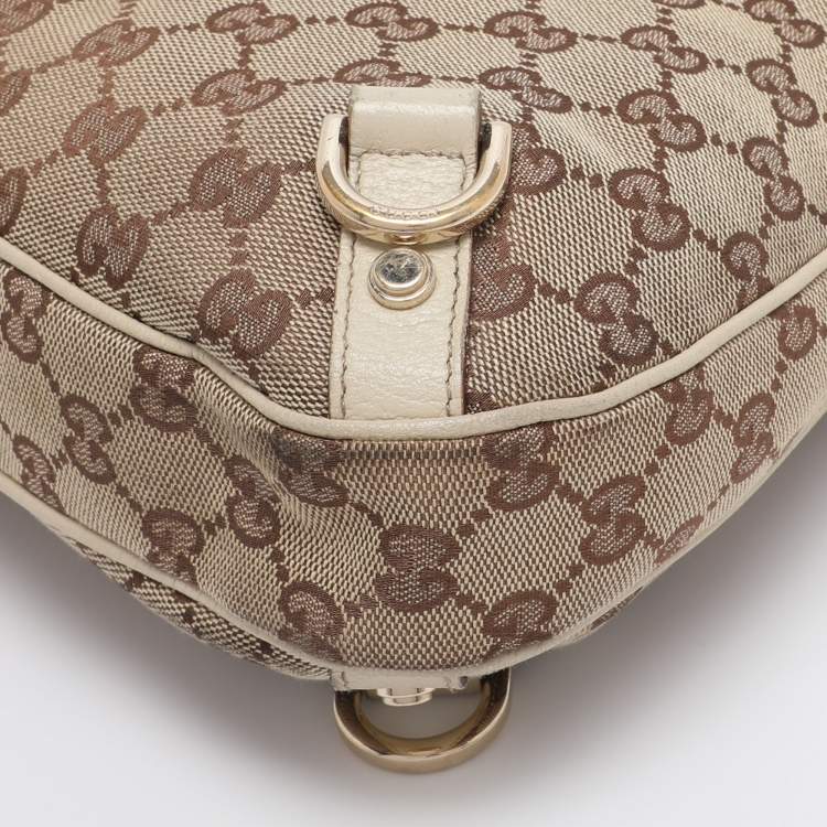 Pre Owned Gucci Beige GG Canvas and Leather Medium Abbey D-Ring Hobo