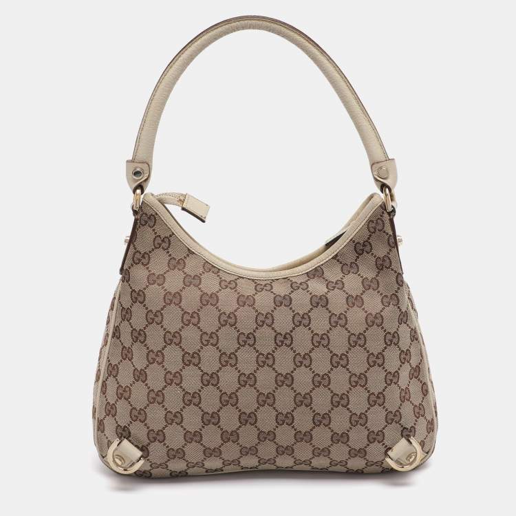Pre Owned Gucci Beige GG Canvas and Leather Medium Abbey D-Ring Hobo