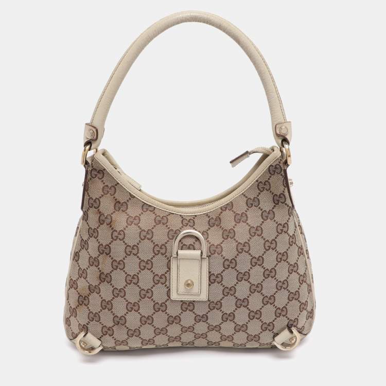 Pre Owned Gucci Beige GG Canvas and Leather Medium Abbey D-Ring Hobo